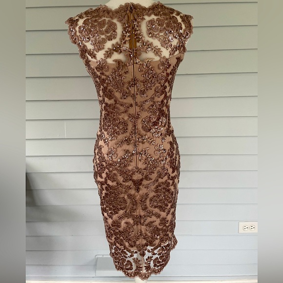 Size 4, Tadashi Shoji, Sequin Embroidered Mauve Hued Dress - Picture 2 of 5